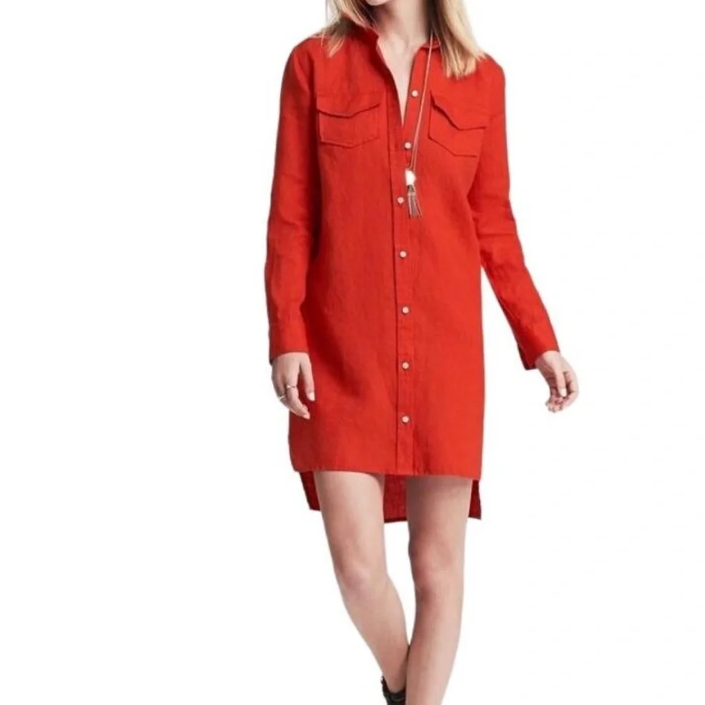 Banana Republic Alexi Linen Shirt Dress size 4 tomatoes red - Picture 3 of 9